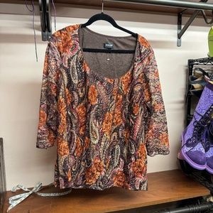 Avenue Mesh/Lace Autumnal Paisley Top NWT, size 22/24